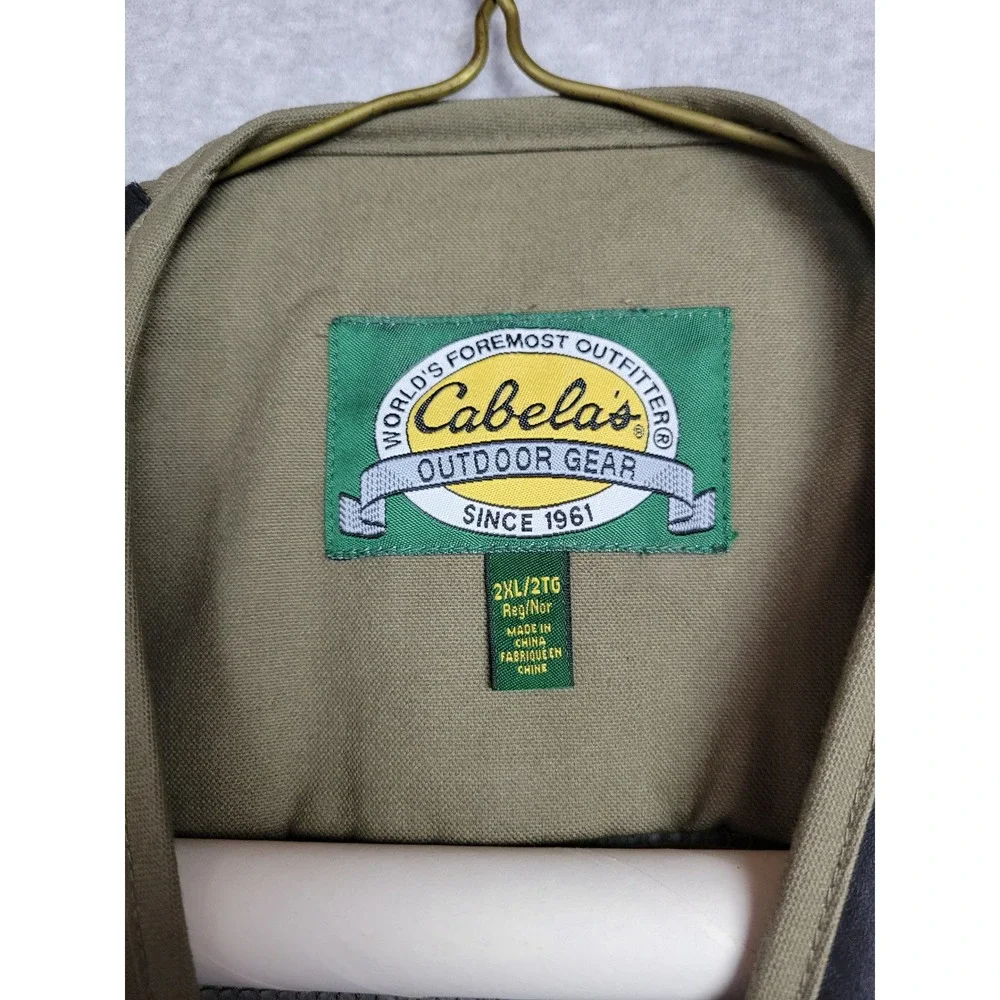 Cabelas Mens 2XL Shooting Vest‎ Olive Canvas & Leather Recoil Pad Mesh Back